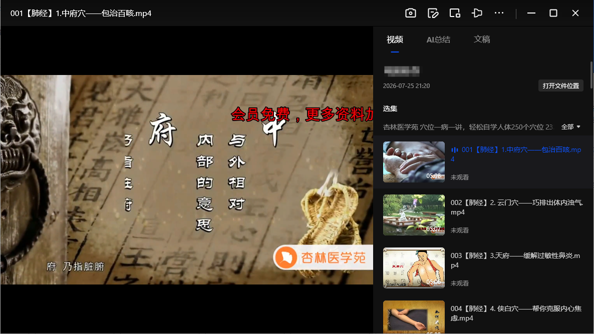 《穴位一病一讲》232集全 杏林医学苑出品，零基础自学人体250个穴位，中医穴位实用课程